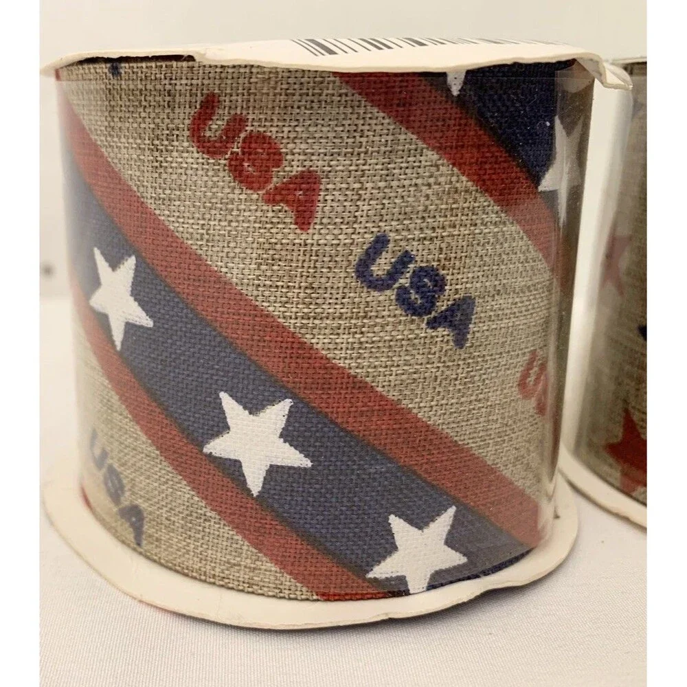 (2) Lot New PATRIOTIC Nylon Ribbon Stars USA 4th America Gift Wrapping 9 Ft Each
